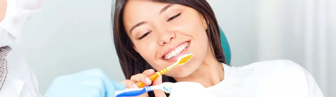 Woman At Dentist Brushing Teeth CS1